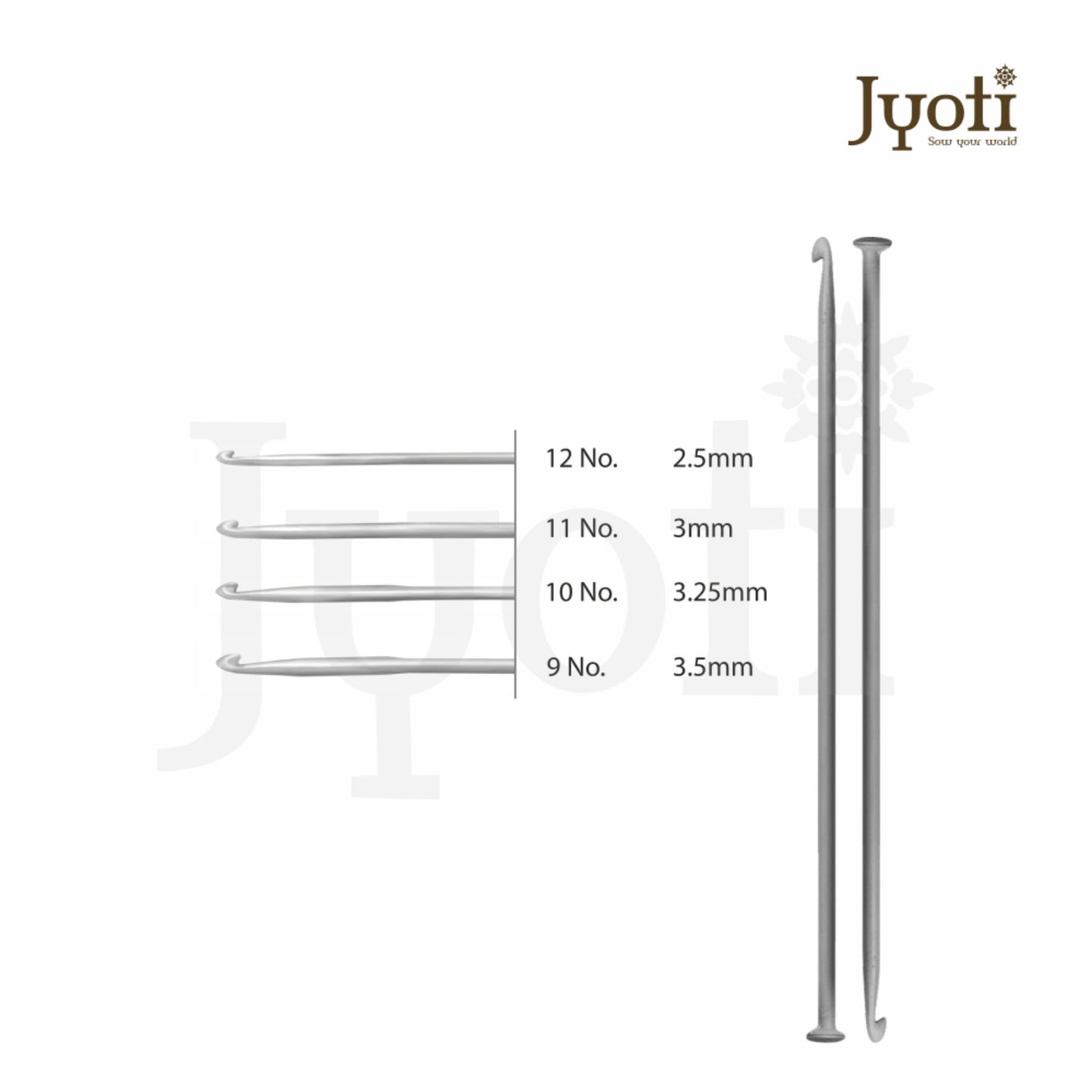 Crochet Hook - Aluminium - 10" / 25cm (For Wool Work)
