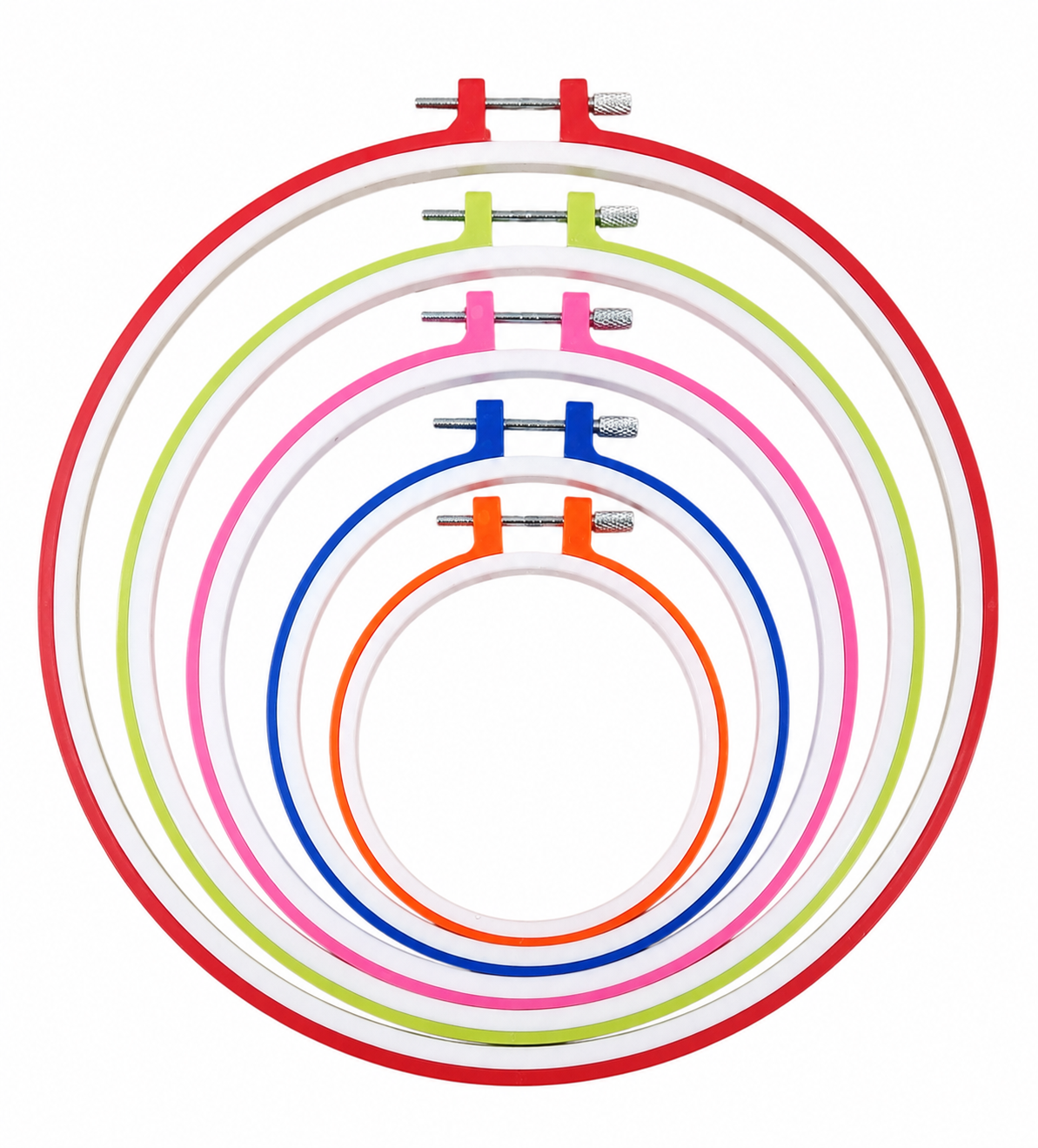 Embroidery Hoops in Plastic - (Sizes 12cm, 16cm, 20cm, 23cm, 26cm) - Set of 5