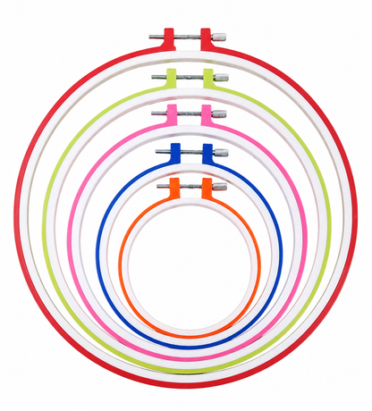 Embroidery Hoops in Plastic - (Sizes 12cm, 16cm, 20cm, 23cm, 26cm) - Set of 5