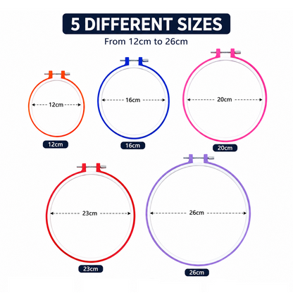 Embroidery Hoops in Plastic - (Sizes 12cm, 16cm, 20cm, 23cm, 26cm) - Set of 5