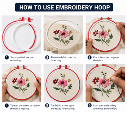 Embroidery Hoops in Plastic - (Sizes 12cm, 16cm, 20cm, 23cm, 26cm) - Set of 5