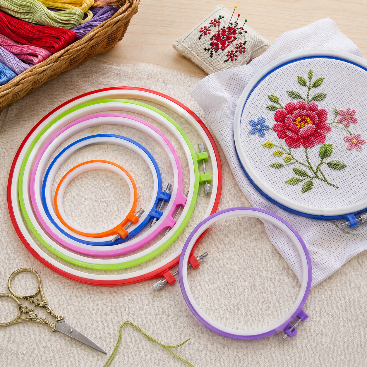 Embroidery Hoops in Plastic - (Sizes 12cm, 16cm, 20cm, 23cm, 26cm) - Set of 5