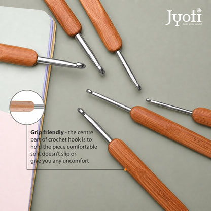 Crochet Hook - Steel - 5.5" / 14cm (Bamboo Handle) - (For Thread Work)