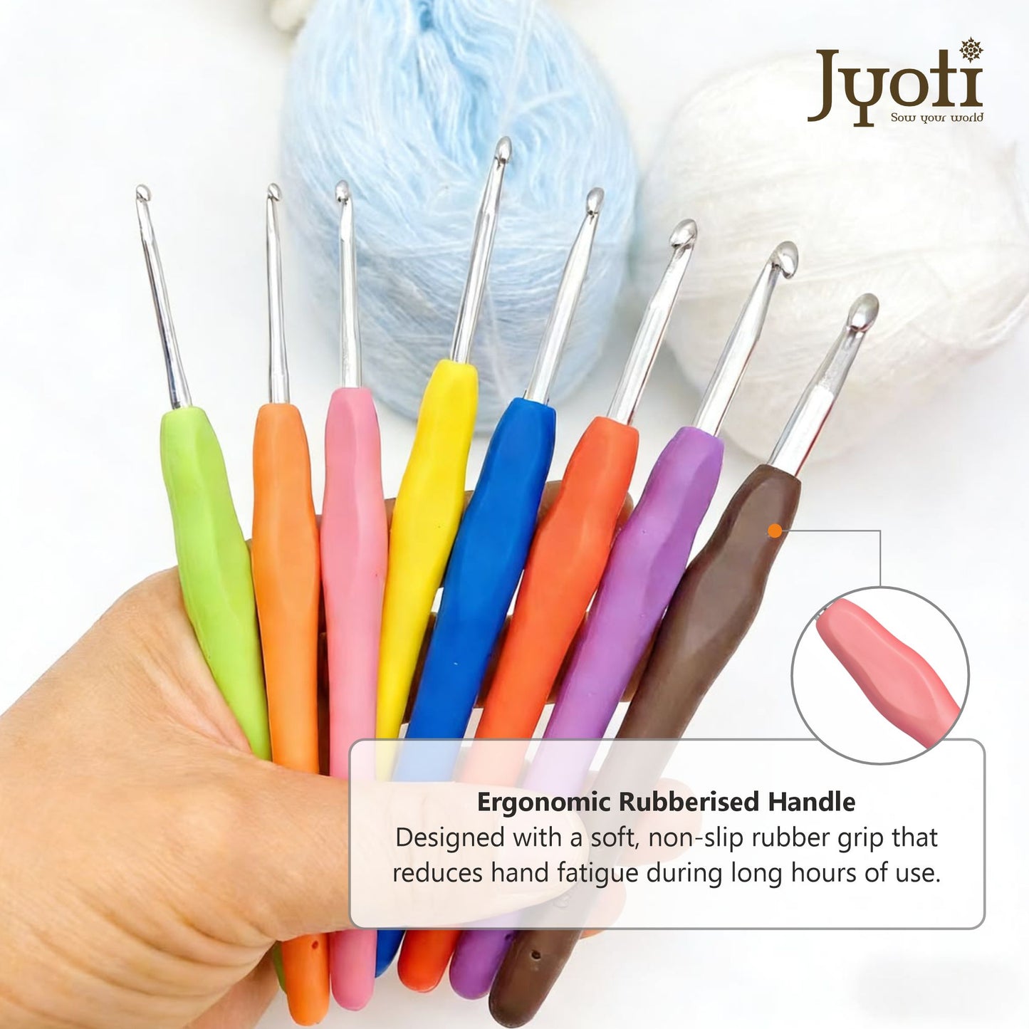Crochet Hook - Aluminium - 6" / 15cm - Rubberised Handle - (For Wool Work)