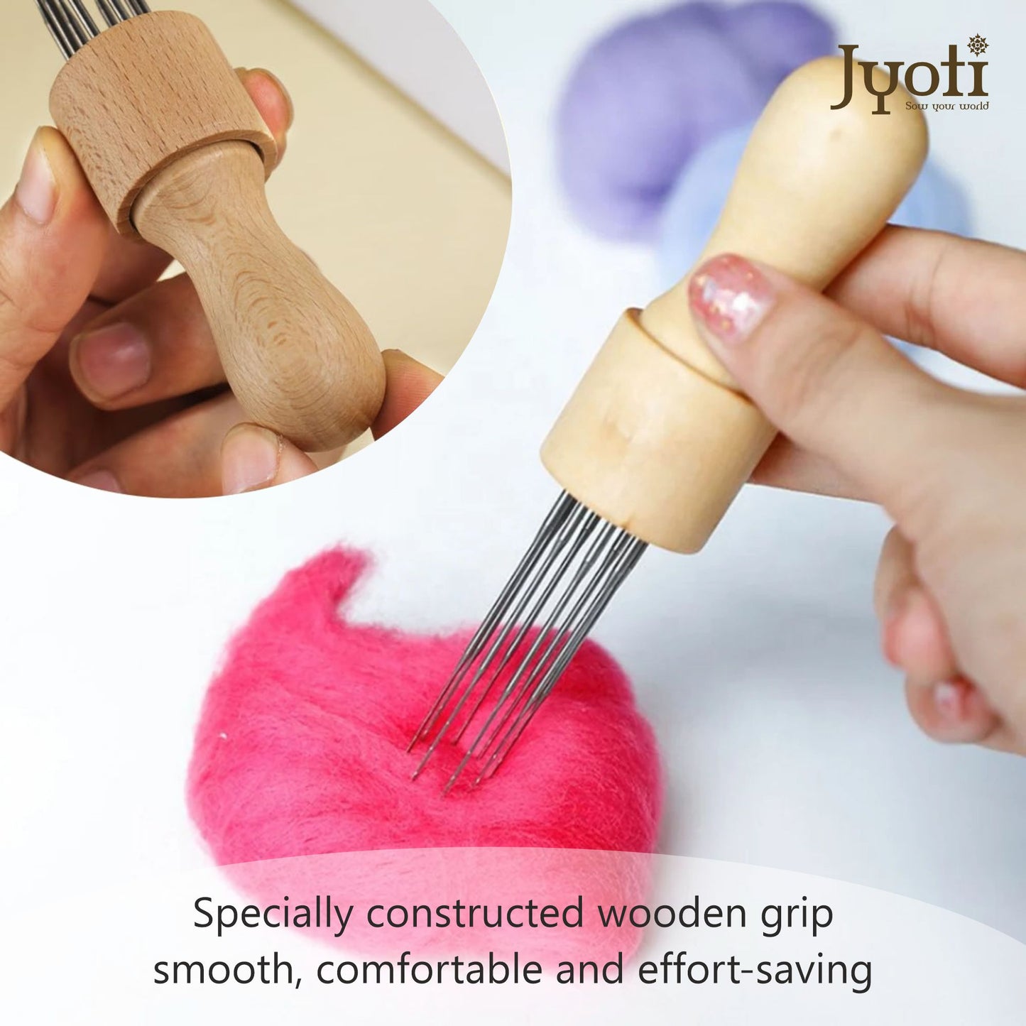 Felting Needle with Wooden Handle - 8 Stainless Steel Needles